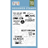 Εικόνα του Echo Park Clear Stamps Set Σετ Διάφανες Σφραγίδες Little Dreamer Boy – Never Stop Exploring, 20τεμ