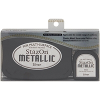 Εικόνα του StazOn Opaque Solvent Ink Kit Μεταλλικό Μελάνι & Ανταλλακτικό Για Ημιπορώδεις Και Μη Πορώδεις Επιφάνειες - Silver, 4τεμ.