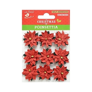 Picture of Little Birdie Paper Flowers -  Christmas, Poinsettia, Red, 9pcs