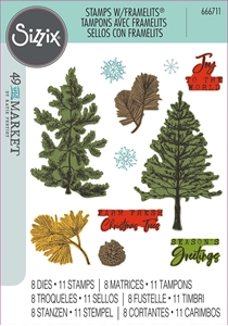 Picture of Sizzix Framelits Die & Stamp Set Σετ Σφραγίδες & Μήτρες Κοπής A5 - Pine Holidays, 21τεμ.