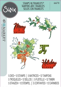 Picture of Sizzix Framelits Die & Stamp Set Σετ Σφραγίδες & Μήτρες Κοπής A5 - Pencil Line Holly, 17τεμ.