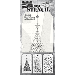 Picture of Tim Holtz Mini Layering Στενσιλ Σετ No. 62 -  Modern Tree, Sparkle Fade, Tiny Holly, 3 τεμ.