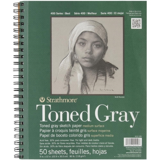 Picture of Strathmore 400 Series Toned Gray Sketch Pad 23 x 30,5 cm | Μπλοκ Σχεδίου σε Γκρι Τόνο 118gsm, 50 Φύλλα
