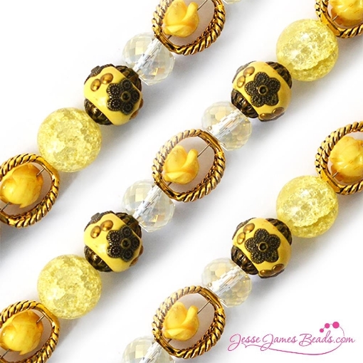Picture of Design Elements Glass Bead Strands Κορδόνι με Γυάλινες Χάντρες -  Primrose Yellow
