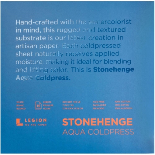 Picture of Stonehenge Aqua Block Coldpress Pad - Μπλοκ Ακουαρέλας 18 x 18 cm - White, 15 Φύλλα, 300gsm