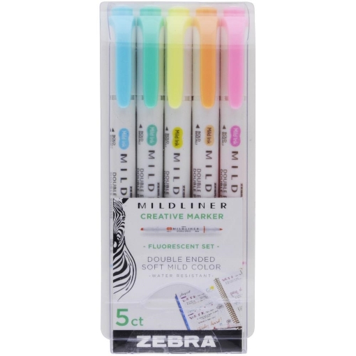 Picture of Zebra Mildliner Fluorescent | Διπλοί Μαρκαδόροι Υπογράμμισης Chisel & Fine – 5τεμ.