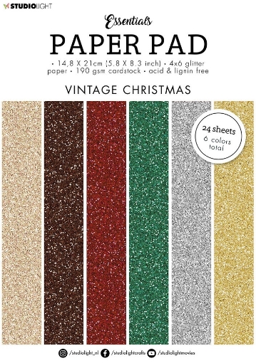 Picture of Studio Light Μονόχρωμο Glitter Cardstock - Essentials, Vintage Christmas, 24τεμ.