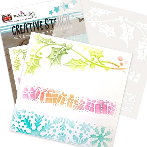 Picture of Polkadoodles Creative Στένσιλ 6" x 6" - Christmas Holly Gift Snow 3-in-1