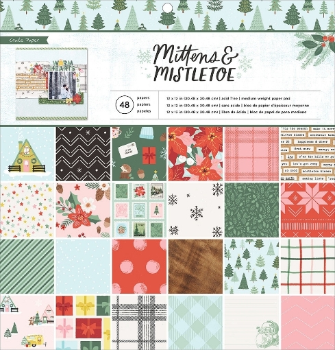 Picture of Crate Paper Μπλοκ Scrapbooking Μονής Όψης 12'' x 12'' - Mittens & Mistletoe