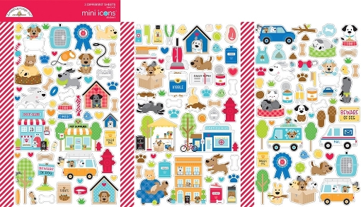 Picture of Doodlebug Design Doggone Cute Mini Icons | Αυτοκόλλητα Scrapbooking με Σκυλάκια, 3 Φύλλα