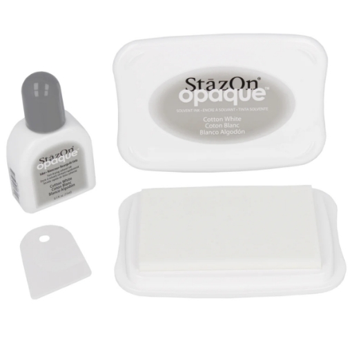 Picture of StazOn Opaque Solvent Ink Kit – Μόνιμο Opaque Μελάνι & Ανταλλακτικό για Ημιπορώδεις και Μη Πορώδεις Επιφάνειες – Cotton White, 4 τεμ.