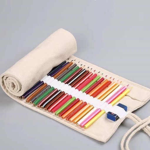 Picture of Canvas Roll Up Pencil Case Κασετίνα - White, 36 Θέσεις