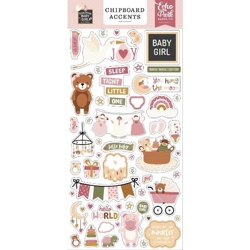 Picture of Echo Park Chipboard Accents 6”x13” - Special Delivery Baby Girl, 54pcs