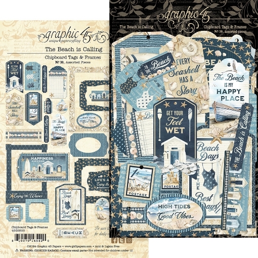Picture of Graphic 45 Chipboard Tags & Frames - The Beach Is Calling, 30pcs
