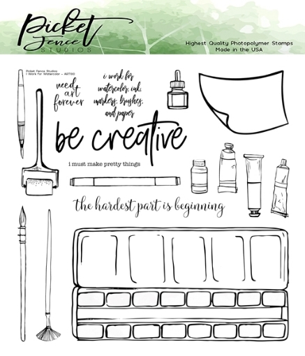 Picture of Picket Fence Studios Clear Stamps Διάφανες Σφραγίδες 6 x 6 inch. - I Work For Watercolor, 16τεμ.