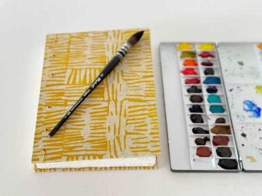 Picture of Journal Shop Handmade Hardcover Fabriano Artistico Watercolor Journal 14 x 20 cm - Χειροποίητο Open Spine Journal με χαρτί 100% Βαμβάκι 300gsm, Yellow