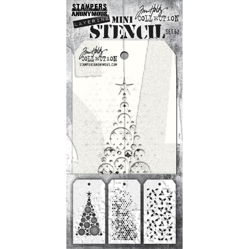 Picture of Tim Holtz Mini Layering Στένσιλ Σετ No.62 – Modern Tree, Sparkle Fade & Tiny Holly, 3τεμ. 