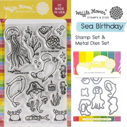 Picture of Waffle Flower Stamp & Die Set Σετ Σφραγίδες και Μήτρες Κοπής - Sea Birthday, 30τεμ.