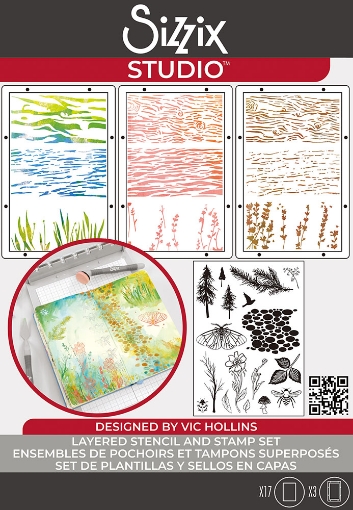 Picture of Sizzix Studio Σετ Σφραγίδες και Στένσιλ της Vic Hollins - Nature, 20τεμ.
