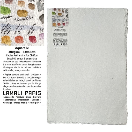 Picture of Lamali Aquarelle Handmade Cotton Rag Paper | Χειροποίητο Χαρτί 100% Βαμβάκι 300gsm - Λευκό, 33 x 48 cm