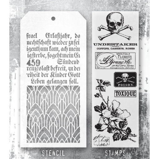 Picture of Stampers Anonymous Tim Holtz Σετ με Σφραγίδες και Στένσιλ - Rest In Peace, Deco Arch, Script,  8τεμ. 