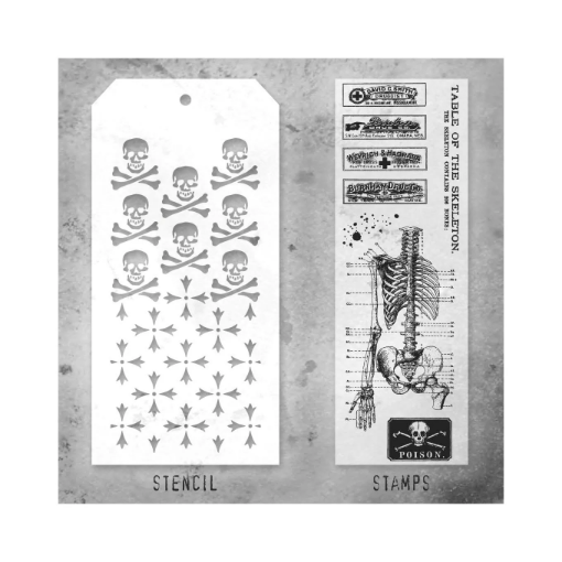 Picture of Tim Holtz Σετ Σφραγίδες & Στένσιλ – Examination Crossbones, 9τεμ. 