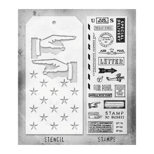 Picture of Tim Holtz Σετ Σφραγίδες & Στένσιλ – Correspondence & Shifter Stars, 21τεμ