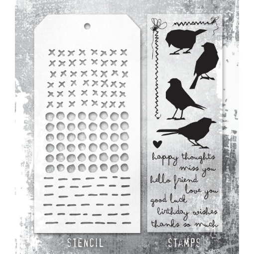 Picture of Stampers Anonymous Tim Holtz Σετ με Σφραγίδες και Στένσιλ - Silhouette Birds, Stitches, Dotted and Dashes,  15τεμ.