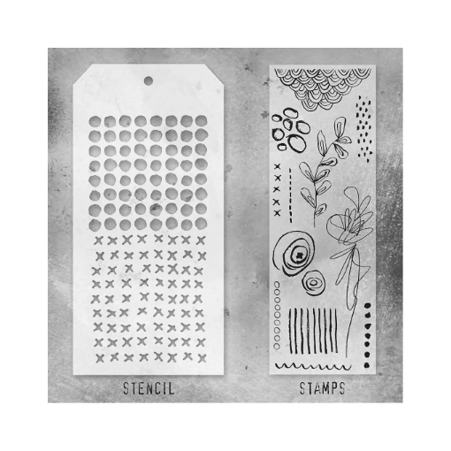 Picture of Stampers Anonymous Tim Holtz Σετ με Σφραγίδες και Στένσιλ - Mini Media Marks, Dotted and Stitched,  13τεμ. 