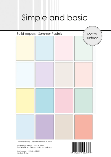Picture of  Simple and Basic Μονόχρωμα Cardstock 240gsm Διπλής Όψης A5 - Summer Pastels, 32 τεμ.