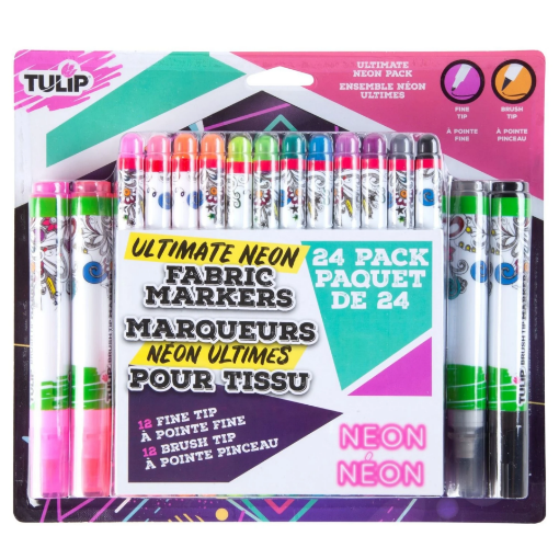 Picture of Tulip Brush & Fine Fabric Markers Μαρκαδόροι Για Ύφασμα - Ultimate Neon, 24τεμ. 