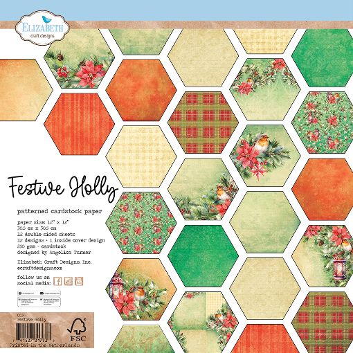 Picture of Elizabeth Craft Designs Festive Holly | Χαρτιά Scrapbooking Διπλής Όψης 12" x 12", Festive Holly