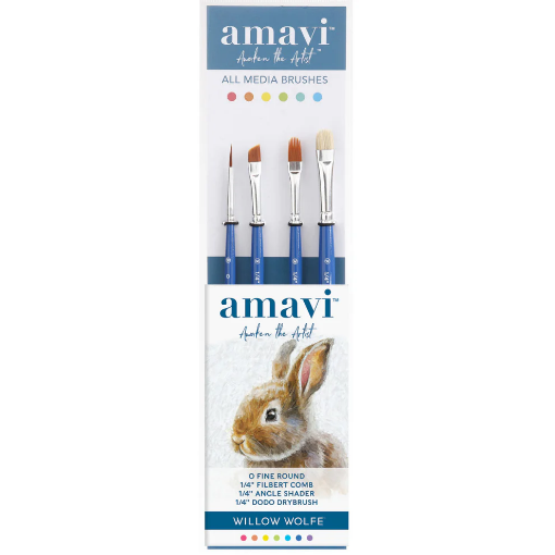 Picture of Willow Wolfe Amavi Artist Specialty Brush Set Πινέλα - Σετ 4: Fine Round, Angle, Filbert, Dodo, 4τεμ.