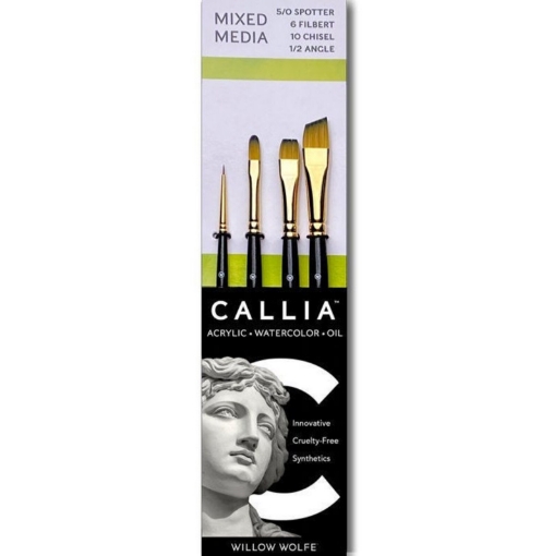 Picture of Willow Wolfe Callia Artist Mixed Media Try-It Brush Set -  Σετ Πινέλα Για Mixed Media - Σετ 600: Spotter, Filbert, Chisel, Angle, 4τεμ.