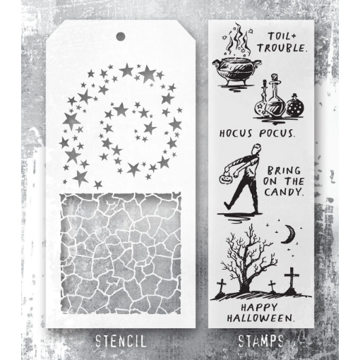 Picture of Stampers Anonymous Tim Holtz Σετ με Σφραγίδες και Στένσιλ - Halloween Sketch,  9τεμ.