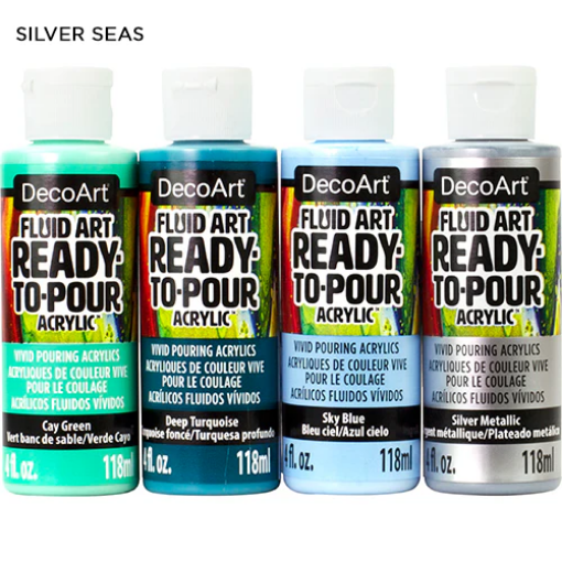 Picture of DecoArt FluidArt Ready-to-Pour Acrylics – Σετ Pouring Ακρυλικών Silver Seas, 4 × 118ml
