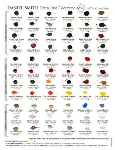 Picture of Daniel Smith Extra Fine Watercolors Dot Card | Κάρτα Δοκιμής Ακουαρέλας, 66 Χρώματα