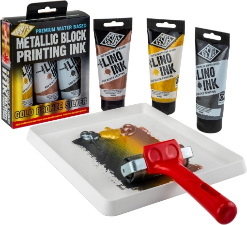 Picture of Essdee Metallic Block Printing Ink 100 ml | Μεταλλικά Μελάνια Λινοτυπίας Νερού – Gold, Bronze, Silver, 3 τεμ.