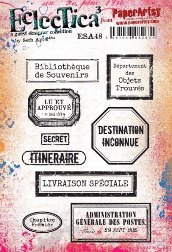 Picture of PaperArtsy Seth Apter Red Rubber Stamp Set | Σετ Σφραγίδων Vintage Labels Eclectica³ ESA48 A5, 9τεμ.