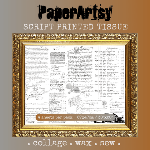 Picture of PaperArtsy Printed Tissue Paper | Ριζόχαρτο για Κολάζ PT12 Script, 4 φύλλα