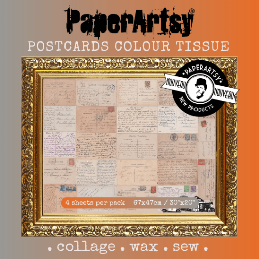 Picture of PaperArtsy Postcards Colour Printed Tissue Paper | Ριζόχαρτο για Κολάζ PT13, 4 φύλλα