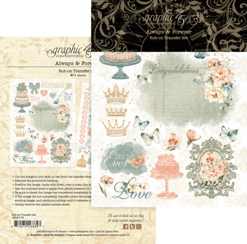 Picture of Graphic 45 Always & Forever Rub-on Transfers – Rub-ons Scrapbooking 2 Φύλλων 6x8