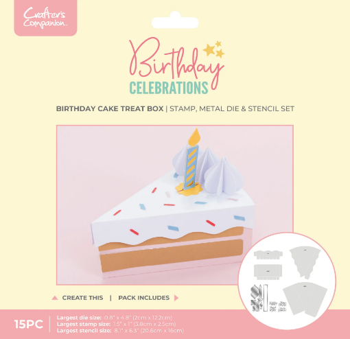 Picture of Crafter's Companion Birthday Celebrations Stamp, Die & Stencil Birthday Cake Treat Box – Σετ για Κουτάκι Δώρου σε Σχήμα Τούρτας, 15 τεμ.
