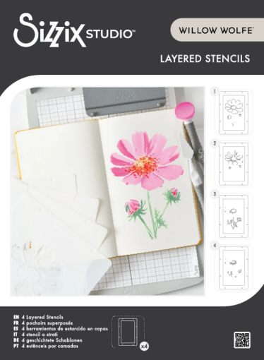 Picture of Sizzix Studio Layered Stencils by Willow Wolfe Cosmo – Σετ Layered Stencils για Άνθος Cosmos, 4 τεμ.
