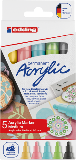 Picture of Edding Acrylic Marker Medium Set | Σετ Ακρυλικών Μαρκαδόρων, Pastel 5τεμ.