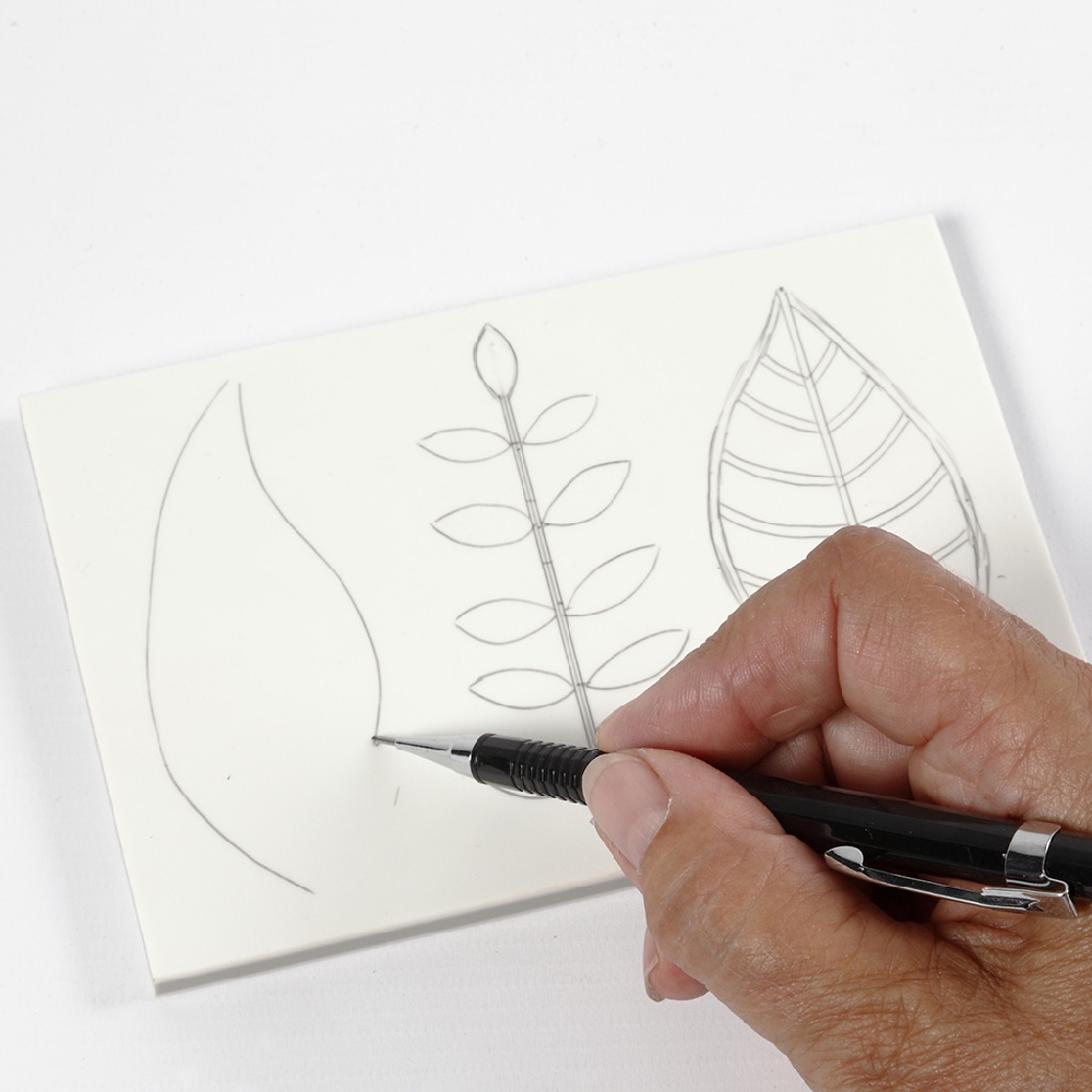 leaf drawing on carving block